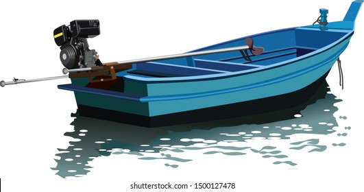 long tail moor boat vector on white background. Small wooden fishing boat.