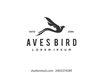 Long tailed bird logo, aves silhouette icon symbol.