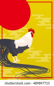 long tailed rooster on gold, a special natural monument of japan, new year card template