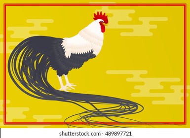 long tailed rooster on gold, a special natural monument of japan, new year card template