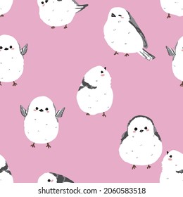 Long tailed tit seamless pattern digital vector illustration hand drawn 