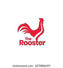 long tails rooster poultry animal red modern logo design vector icon illustration