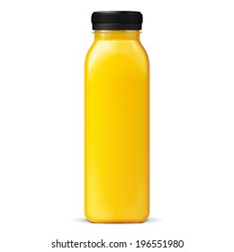 Long Tall Juice Or Jam Glass Yellow Orange Bottle Jar On White Background Isolated. Ready For Your Design. Product Packing. Vector EPS10