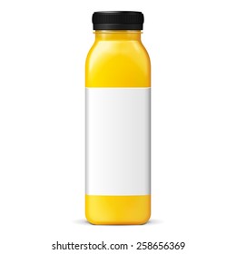 Long Tall Juice Or Jam Glass Yellow Orange Bottle Jar On White Background Isolated. Ready For Your Design. Product Packing. Vector EPS10