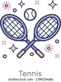 Long tennis icon design, outdoor sports in modern flat style 