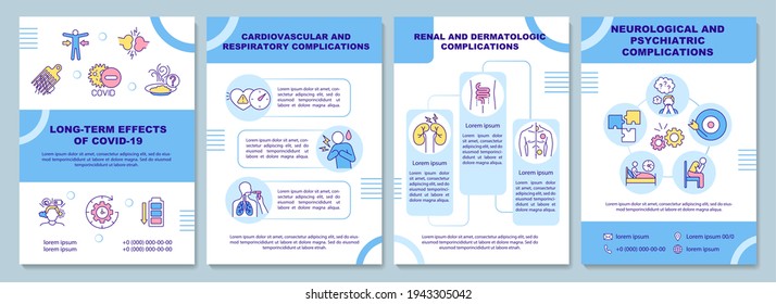 Long term effects of COVID 19 brochure template. Cardiovascular issues. Flyer, booklet, leaflet print, cover design with linear icons. Vector layouts for magazines, annual reports, advertising posters