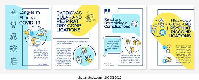 Long term effects of COVID 19 brochure template. Dermatologic issues. Flyer, booklet, leaflet print, cover design with linear icons. Vector layouts for magazines, annual reports, advertising posters
