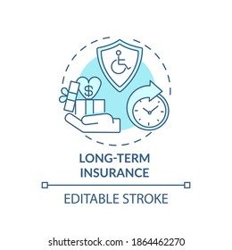 Long Term Insurance Concept Icon. Disability Insurance Types. Medical Helping After Working Accident Idea Thin Line Illustration. Vector Isolated Outline RGB Color Drawing. Editable Stroke