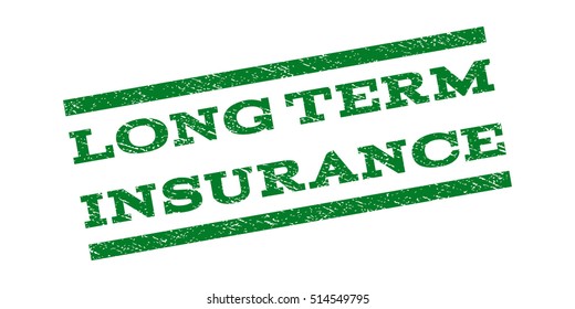 Long Term Insurance watermark stamp. Text caption between parallel lines with grunge design style. Rubber seal stamp with unclean texture. Vector green color ink imprint on a white background.