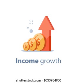 Long term investing strategy, income growth, boost business revenue, investment return, fund raising, pension savings account, financial improvement report, more money, high interest rate, vector icon