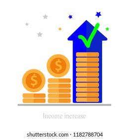 Long term investing strategy, income growth, boost business revenue, investment return, fund raising, pension savings account, financial improvement report, high interest rate, vector icon