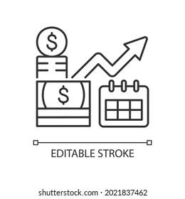 Long Term Investment Linear Icon. Financial Planning And Goals Achievement. Capital Stock. Thin Line Customizable Illustration. Contour Symbol. Vector Isolated Outline Drawing. Editable Stroke