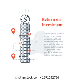 Long term investment strategy, stock market portfolio increase, boost revenue, business growth, capital allocation, financial solution, wealth managing, fundraising concept, vector line icon