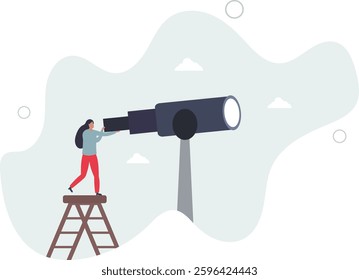 Long term plan or business strategy for far future, looking for opportunity, forecast and visionary, discover long term goal concept,flat character life .