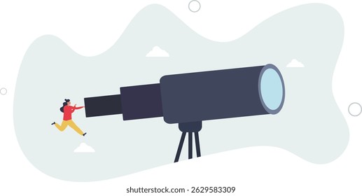 Long term plan or business strategy for far future, looking for opportunity, forecast and visionary, discover long term goal concept, character life .