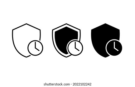 Long term protection icon. Shield and time symbol. Illustration vector