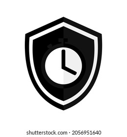 Long term protection icon. Shield with time symbol. Illustration vector