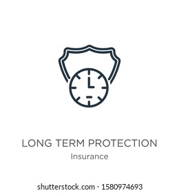 Long term protection icon. Thin linear long term protection outline icon isolated on white background from insurance collection. Line vector sign, symbol for web and mobile