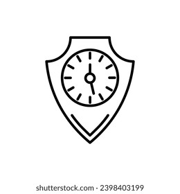 Langzeitschutz, Vektorsymbol. Langfristige Schutzversicherung Schutzschild in schwarz-weißer Farbe.