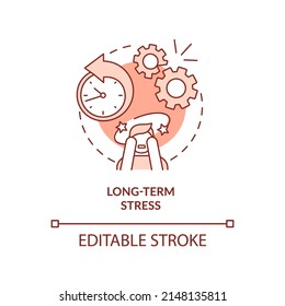 Long Term Stress Red Concept Icon. Anxiety Disorder. Mental Health. Phobia Cause Abstract Idea Thin Line Illustration. Isolated Outline Drawing. Editable Stroke. Arial, Myriad Pro-Bold Fonts Used