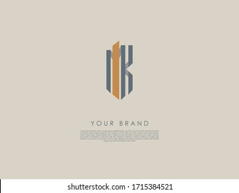 a long and thin 3d logo which has initials 'm' , 'i' and 'k'