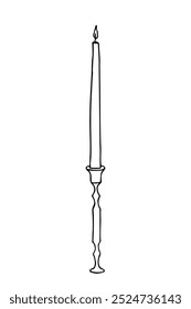 vela de queima fina longa no castiçal vintage - esboço desenhado à mão
