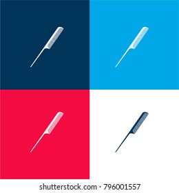 Long thin comb tool four color material and minimal icon logo set in red and blue