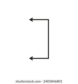 Long thin dual arrow. Square and rectangular shape. Vector drawing. Illustration on white background. 