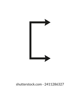 Long thin dual arrow. Square and rectangular shape. Vector drawing. Illustration on white background. 