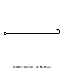 Long thin fishing hook. Vector illustration and silhouette on a white background.