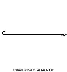 Long thin fishing hook. Vector illustration and silhouette on a white background.
