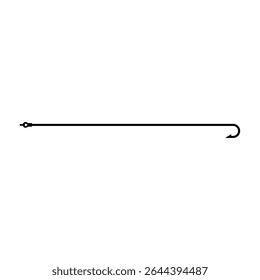 Long thin fishing hook. Vector illustration and silhouette on a white background.