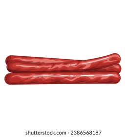 Long thin sausages, Kabanos vector illustration. Cartoon isolated top view of hunter sticks pile, smoky cabanossi or kabana pork sausage from Poland, traditional meat snack for beer, picnic party