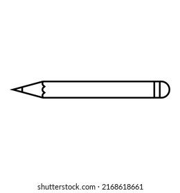 Long thin wooden pencil. Outline and line style. Simple minimal vector illustration on white background.