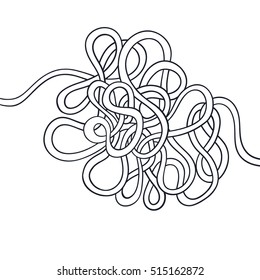 Long thread. Entanglement filament. Vector graphics. Blank outline for coloring. Weave.