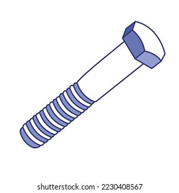 Tornillo roscado largo. Herramienta para reparar máquinas, muebles, construcción. Imagen vectorial aislada.