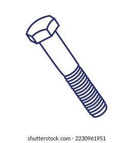Long threaded screw. Tool for repairing machines, furniture, construction. Isolated vector image.