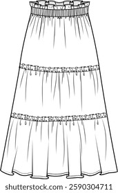 long tiered skirt with ruffled waist