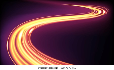 Long Time Exposure Motion Blur Effect of Golden Light Trails Vector Illustration