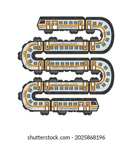 long train like a snake color sketch engraving vector illustration. T-shirt apparel print design. Scratch board imitation. Black and white hand drawn image.
