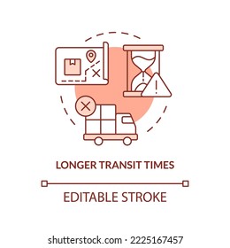 Long transit times terracotta concept icon. Unsafety shipping. Slow delivery abstract idea thin line illustration. Isolated outline drawing. Editable stroke. Arial, Myriad Pro-Bold fonts used