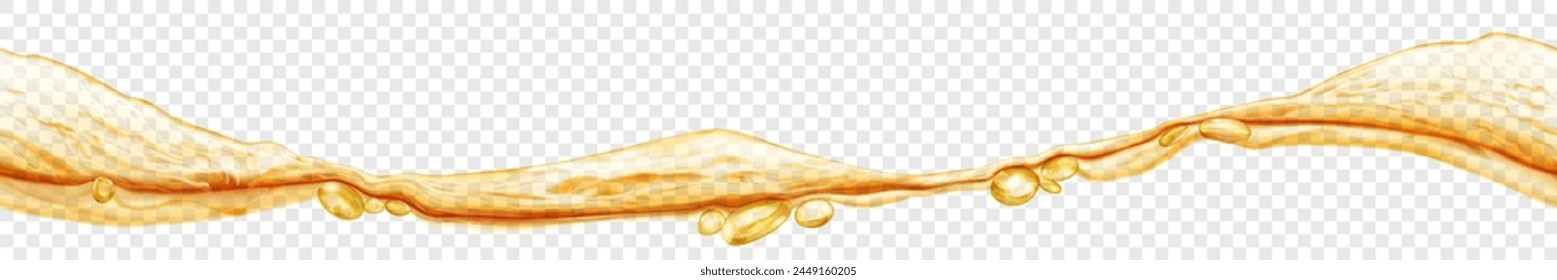 Long translucent water wave with air bubbles, in yellow colors with seamless horizontal repetition, isolated on transparent background. Transparency only in vector file