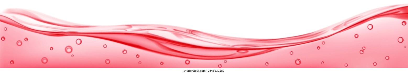 Onda de agua translúcida larga con burbujas de aire, en colores rojos, aislados sobre fondo blanco. Transparencia solo en el archivo de Vector