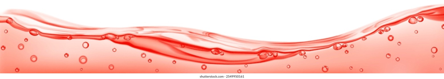 Onda de agua translúcida larga con burbujas de aire, en colores rojos, aislados sobre fondo blanco. Transparencia solo en el archivo de Vector