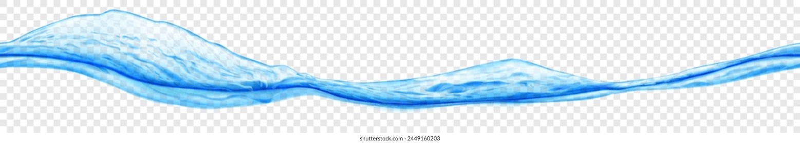 Long translucent water wave in light blue colors with seamless horizontal repetition, isolated on transparent background. Transparency only in vector file