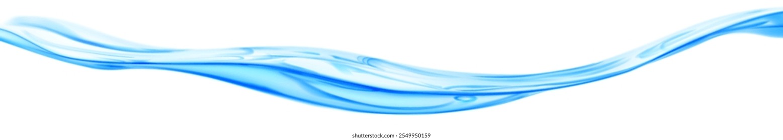 Onda de agua translúcida larga en colores azul claro, aislado sobre fondo blanco. Transparencia solo en el archivo de Vector