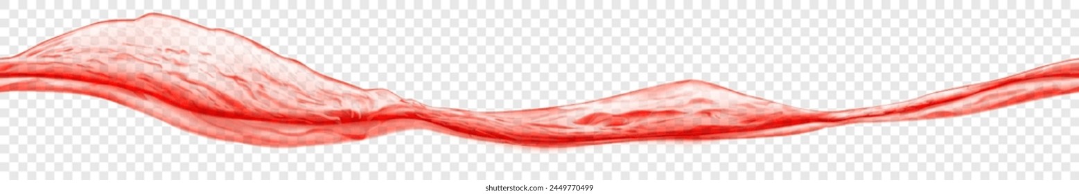 Long translucent water wave in red colors with seamless horizontal repetition, isolated on transparent background. Transparency only in vector file
