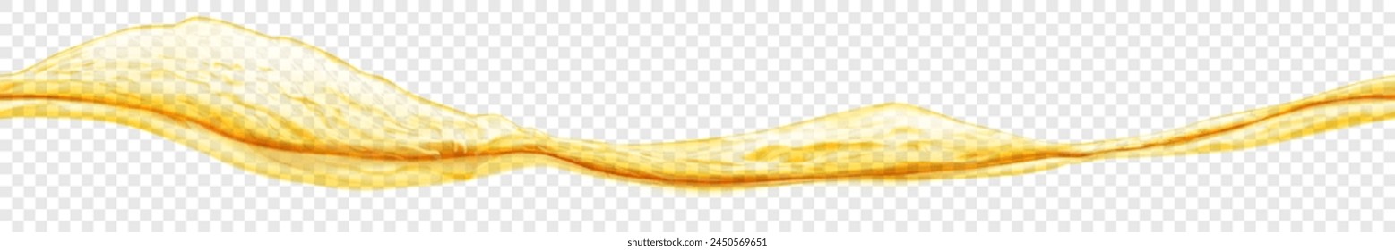 Larga onda de agua translúcida en colores amarillos con repetición Horizontal sin fisuras, aislada sobre fondo transparente. Transparencia sólo en el archivo de Vector