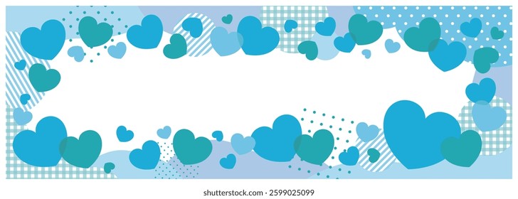 Long transparent frame next to blue hearts and patterns