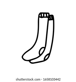 Calcetines largos de moda al estilo doodle aislados en fondo blanco. Icono de signo. Ilustración del contorno del vector. Se puede utilizar como icono o símbolo. Elementos decorativos. Esbozo negro dibujado a mano. Ropa cálida y cómoda.
